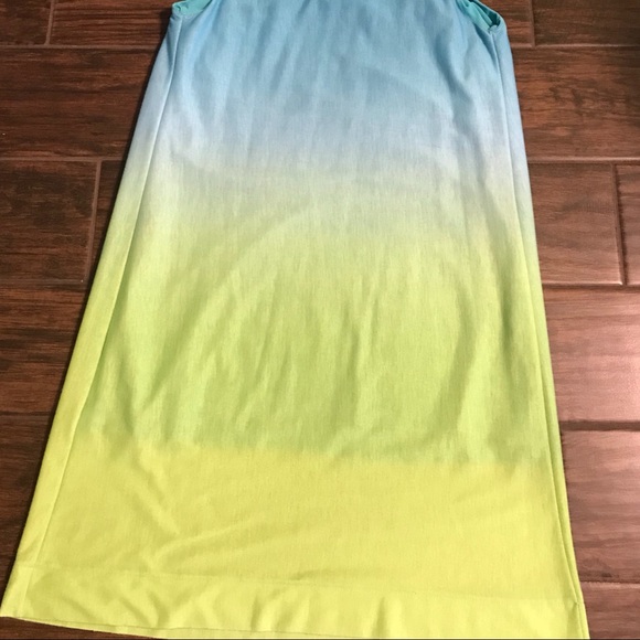 Aqua and lime green Aline dress - Picture 3 of 4